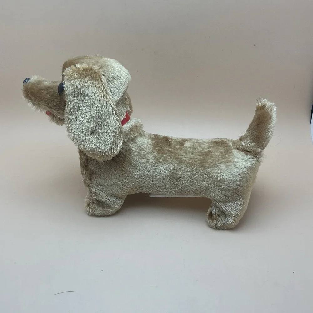 Vintage Battery Operated Walking Barking Dachshund Dog Toy Plush Works Amber Eye